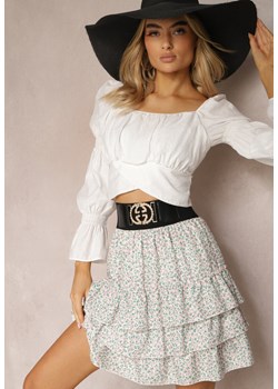 Biała Spódnica Mini z Szerokim Paskiem z Klamrą i Falbankami Branja ze sklepu Renee odzież w kategorii Spódnice - zdjęcie 170523268