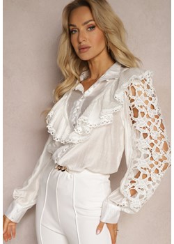 Biała Koszula z Ażurowymi Rękawami i Stójką z Falbankami Canadira ze sklepu Renee odzież w kategorii Koszule damskie - zdjęcie 170523568