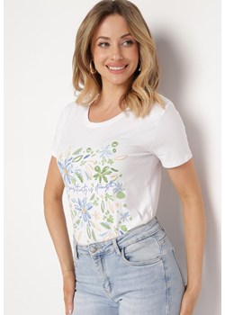 Biało-Niebieski  Bawełniany T-shirt Bluzka z Delikatnym Haftem z Przodu Acindra ze sklepu Born2be Odzież w kategorii Bluzki damskie - zdjęcie 170523827