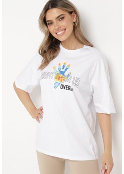 Biały T-shirt z Nadrukiem z Przodu i na Plecach z Bawełny Darca ze sklepu Born2be Odzież w kategorii Bluzki damskie - zdjęcie 170523937