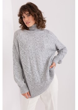Szary sweter z warkoczami o kroju oversize ze sklepu 5.10.15 w kategorii Swetry damskie - zdjęcie 170524129