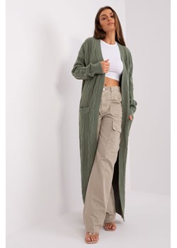 Khaki długi kardigan z kieszeniami ze sklepu 5.10.15 w kategorii Swetry damskie - zdjęcie 170524166