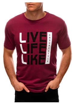 T-shirt męski z nadrukiem 1569S - ciemnoczerwony ze sklepu Edoti w kategorii T-shirty męskie - zdjęcie 170526397