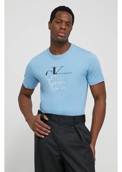 Calvin Klein Jeans t-shirt bawełniany męski kolor niebieski z nadrukiem ze sklepu ANSWEAR.com w kategorii T-shirty męskie - zdjęcie 170527518