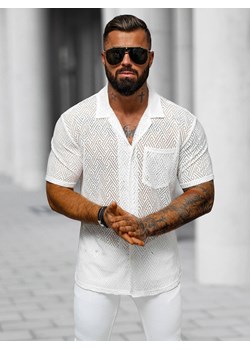 Koszula męska z krótkim rękawem biała OZONEE O/3C316 ze sklepu ozonee.pl w kategorii Koszule męskie - zdjęcie 170528177