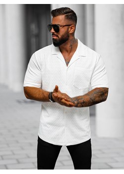 Koszula męska z krótkim rękawem biała OZONEE O/3C319 ze sklepu ozonee.pl w kategorii Koszule męskie - zdjęcie 170528215