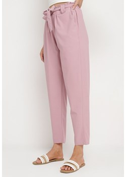 Różowe Spodnie z Wiązanym Paskiem Paper Bag Biras ze sklepu Born2be Odzież w kategorii Spodnie damskie - zdjęcie 170528258