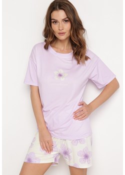 Jasnofioletowy Kwiatowy Komplet Piżamowy Koszulka z Krótkim Rękawem i Szorty z Gumką Telorian ze sklepu Born2be Odzież w kategorii Piżamy damskie - zdjęcie 170528395