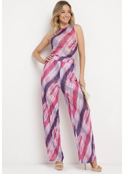 Fuksjowe Szerokie Spodnie z Siateczki w Abstrakcyjny Wzór Andiara ze sklepu Born2be Odzież w kategorii Spodnie damskie - zdjęcie 170528469