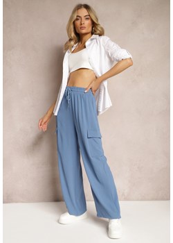 Niebieskie Spodnie z Kieszeniami Cargo High Waist z Gumką w Pasie Naerille ze sklepu Renee odzież w kategorii Spodnie damskie - zdjęcie 170529137