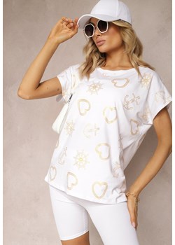 Biały Bawełniany T-shirt z Błyszczącym Printem Idrana ze sklepu Renee odzież w kategorii Bluzki damskie - zdjęcie 170529247