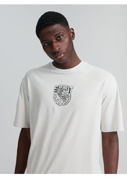 Sinsay - Koszulka bawełniana z nadrukiem - kremowy ze sklepu Sinsay w kategorii T-shirty męskie - zdjęcie 170531678