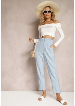 Jasnoniebieskie Klasyczne Spodnie z Elastyczną Talią Paper Bag Targea ze sklepu Renee odzież w kategorii Spodnie damskie - zdjęcie 170542258