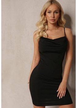Czarna Dopasowana Sukienka na Ramiączkach z Lejącym Dekoltem Lexina ze sklepu Renee odzież w kategorii Sukienki - zdjęcie 170542328