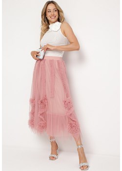 Różowa Rozkloszowana Spódnica z Transparentnej Tkaniny Ozdobiona Falbanką Ninafri ze sklepu Born2be Odzież w kategorii Spódnice - zdjęcie 170542586