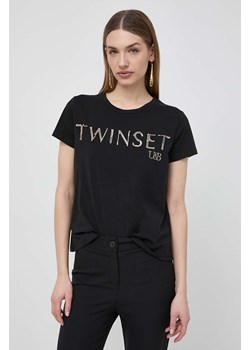 Twinset t-shirt bawełniany damski kolor czarny ze sklepu ANSWEAR.com w kategorii Bluzki damskie - zdjęcie 170545048