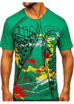 Zielony bawełniany t-shirt męski z nadrukiem Denley 143000 ze sklepu Denley w kategorii T-shirty męskie - zdjęcie 170545335