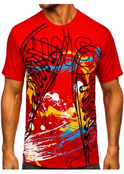 Czerwony bawełniany t-shirt męski z nadrukiem Denley 143000 ze sklepu Denley w kategorii T-shirty męskie - zdjęcie 170545345