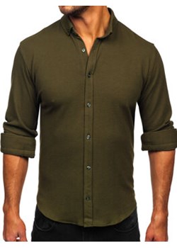 Khaki muślinowa koszula męska z długim rękawem Denley 506 ze sklepu Denley w kategorii Koszule męskie - zdjęcie 170545356