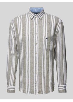 Koszula lniana o kroju Slim Fit z wzorem w paski ze sklepu Peek&Cloppenburg  w kategorii Koszule męskie - zdjęcie 170551199