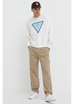 Guess Originals bluza kolor beżowy z nadrukiem ze sklepu ANSWEAR.com w kategorii Bluzy męskie - zdjęcie 170554917