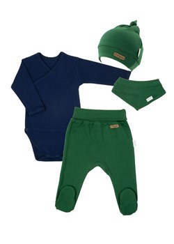 Komplet niemowlęcy body + półśpiochy + czapka i apaszka zielony ze sklepu 5.10.15 w kategorii Komplety niemowlęce - zdjęcie 170556355