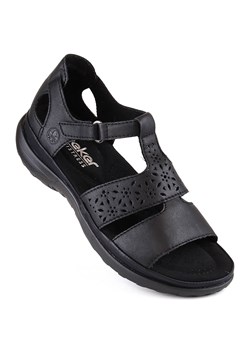 Skórzane komfortowe sandały damskie na rzep czarne Rieker 64865-01 ze sklepu ButyModne.pl w kategorii Sandały damskie - zdjęcie 170568908