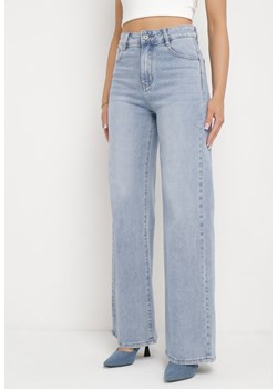 Jasnoniebieskie Jeansowe Spodnie z Szerokimi Nogawkami i Wysokim Stanem Asanora ze sklepu Born2be Odzież w kategorii Spodnie damskie - zdjęcie 170571009