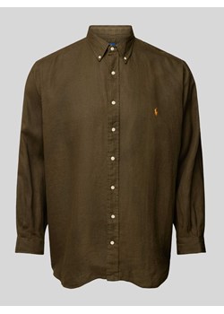 Koszula lniana PLUS SIZE o kroju straight fit z wyhaftowanym logo ze sklepu Peek&Cloppenburg  w kategorii Koszule męskie - zdjęcie 170574209