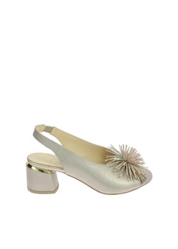 Złote sandały na klocku z ozdobą ze sklepu Laura Messi w kategorii Sandały damskie - zdjęcie 170575245
