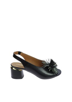 Czarne sandały na klocku z ozdobą ze sklepu Laura Messi w kategorii Sandały damskie - zdjęcie 170575766
