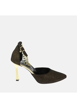 Złote sandały na szpilce z łańcuszkiem ze sklepu Laura Messi w kategorii Czółenka - zdjęcie 170575779