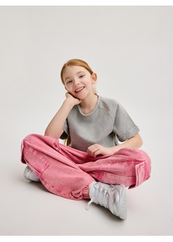 Reserved - Bawełniany t-shirt z efektem sprania - jasnoszary ze sklepu Reserved w kategorii Bluzki dziewczęce - zdjęcie 170576799