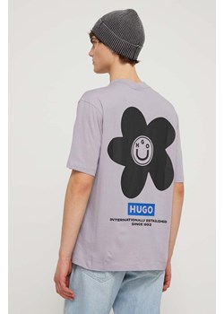 Hugo Blue t-shirt bawełniany męski kolor fioletowy z nadrukiem 50513214 ze sklepu ANSWEAR.com w kategorii T-shirty męskie - zdjęcie 170578967