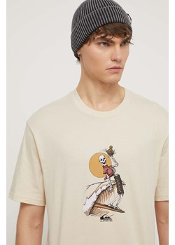 Quiksilver t-shirt bawełniany męski kolor beżowy z nadrukiem ze sklepu ANSWEAR.com w kategorii T-shirty męskie - zdjęcie 170578987