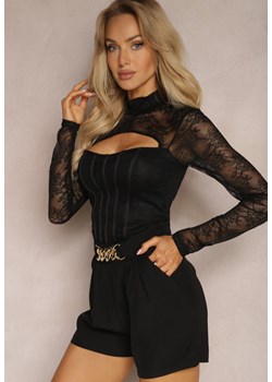 Czarne Szorty High Waist Ozdobione Paskiem z Klamrą Zippera ze sklepu Renee odzież w kategorii Szorty - zdjęcie 170579756