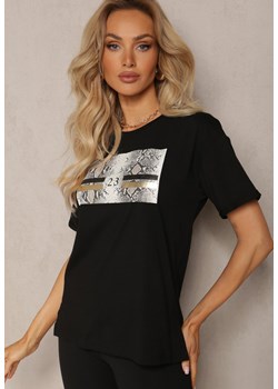 Czarny T-shirt z Bawełny Ozdobiony Nadrukiem Arthesa ze sklepu Renee odzież w kategorii Bluzki damskie - zdjęcie 170579946