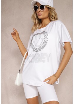 Biały Bawełniany T-shirt z Nadrukiem i Napisem Dossia ze sklepu Renee odzież w kategorii Bluzki damskie - zdjęcie 170580025