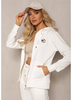 Biała Bluza z Kapturem na Suwak z Metalową Aplikacją Jevase ze sklepu Renee odzież w kategorii Bluzy damskie - zdjęcie 170580085