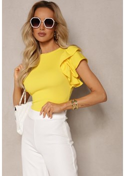 Jasnożółta Klasyczna Bluzka z Falbankami przy Rękawach Sarisca ze sklepu Renee odzież w kategorii Bluzki damskie - zdjęcie 170580095