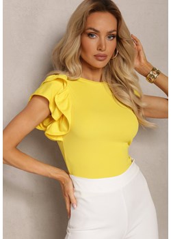 Jasnożółta Klasyczna Bluzka z Falbankami przy Rękawach Sarisca ze sklepu Renee odzież w kategorii Bluzki damskie - zdjęcie 170580096