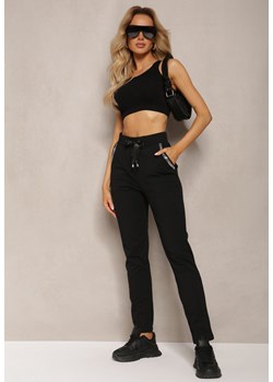 Czarne Dresowe Spodnie z Gumką w Pasie High Waist z Cyrkoniami Bravur ze sklepu Renee odzież w kategorii Spodnie damskie - zdjęcie 170580125