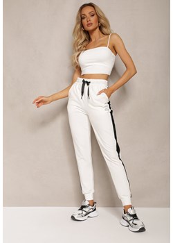 Białe Spodnie Dresowe High Waist Wykończone Lampasami i Ozdobione Napisem Sikara ze sklepu Renee odzież w kategorii Spodnie damskie - zdjęcie 170580165