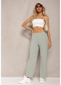 Zielone Szerokie Spodnie z Delikatnie Prążkowanego Materiału Kasaida ze sklepu Renee odzież w kategorii Spodnie damskie - zdjęcie 170580175