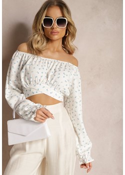 Biała Bluzka w Kwiatowy Print z Wiązaniem pod Biustem Dequoia ze sklepu Renee odzież w kategorii Bluzki damskie - zdjęcie 170580225