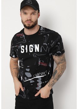 Czarna Koszulka T-shirt z Bawełny Ozdobiony Napisami Adrican ze sklepu Born2be Odzież w kategorii T-shirty męskie - zdjęcie 170580349
