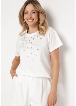 Biały T-shirt Bawełniany z Cyrkoniami na Przodzie Ikrada ze sklepu Born2be Odzież w kategorii Bluzki damskie - zdjęcie 170580659