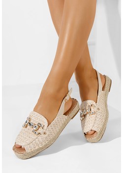 Beżowe sandały z kryształka Dafloa ze sklepu Zapatos w kategorii Espadryle damskie - zdjęcie 170589059