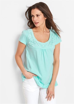Shirt bawełniany z koronką i krótkim rękawem ze sklepu bonprix w kategorii Bluzki damskie - zdjęcie 170589455