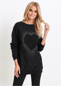 Długi sweter z aplikacją ze sztrasów w kształcie serca ze sklepu bonprix w kategorii Swetry damskie - zdjęcie 170590508